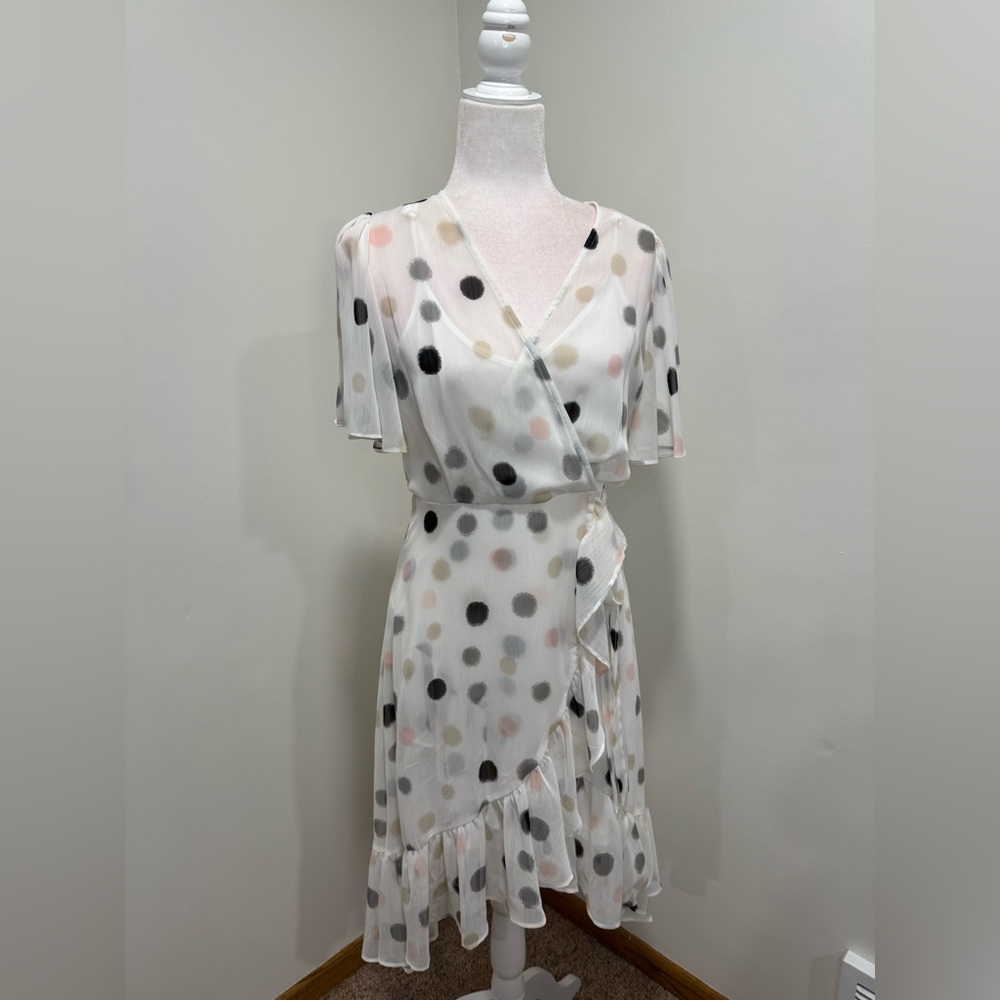 Calvin Klein White Polka Dot Midi Dress